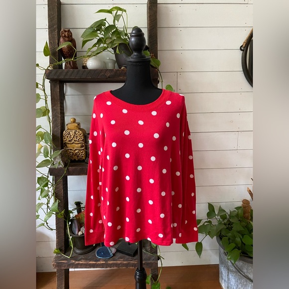 Joyspun Soft Stylish Red and White Polka Dot Crew Neck Sweater - Picture 4 of 16